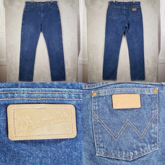 Wrangler Other - Wrangler Jeans Men’s Size 38x36 Tall Straight Leg Blue Rodeo Leather Patch 38